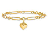 14K Yellow Gold Heart Charm Link Bracelet (7.5 inches) 